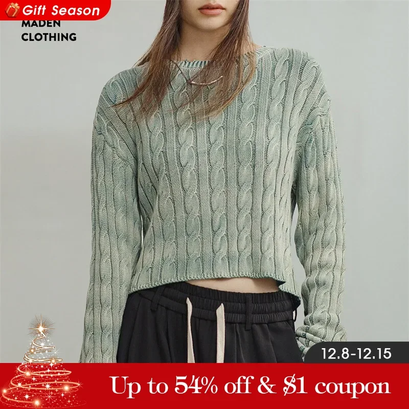 Maden New Retro Gradient Knit maglione cotone girocollo Pullover lavorato a maglia corto Casual Versatile top caldi per l\'autunno delle donne