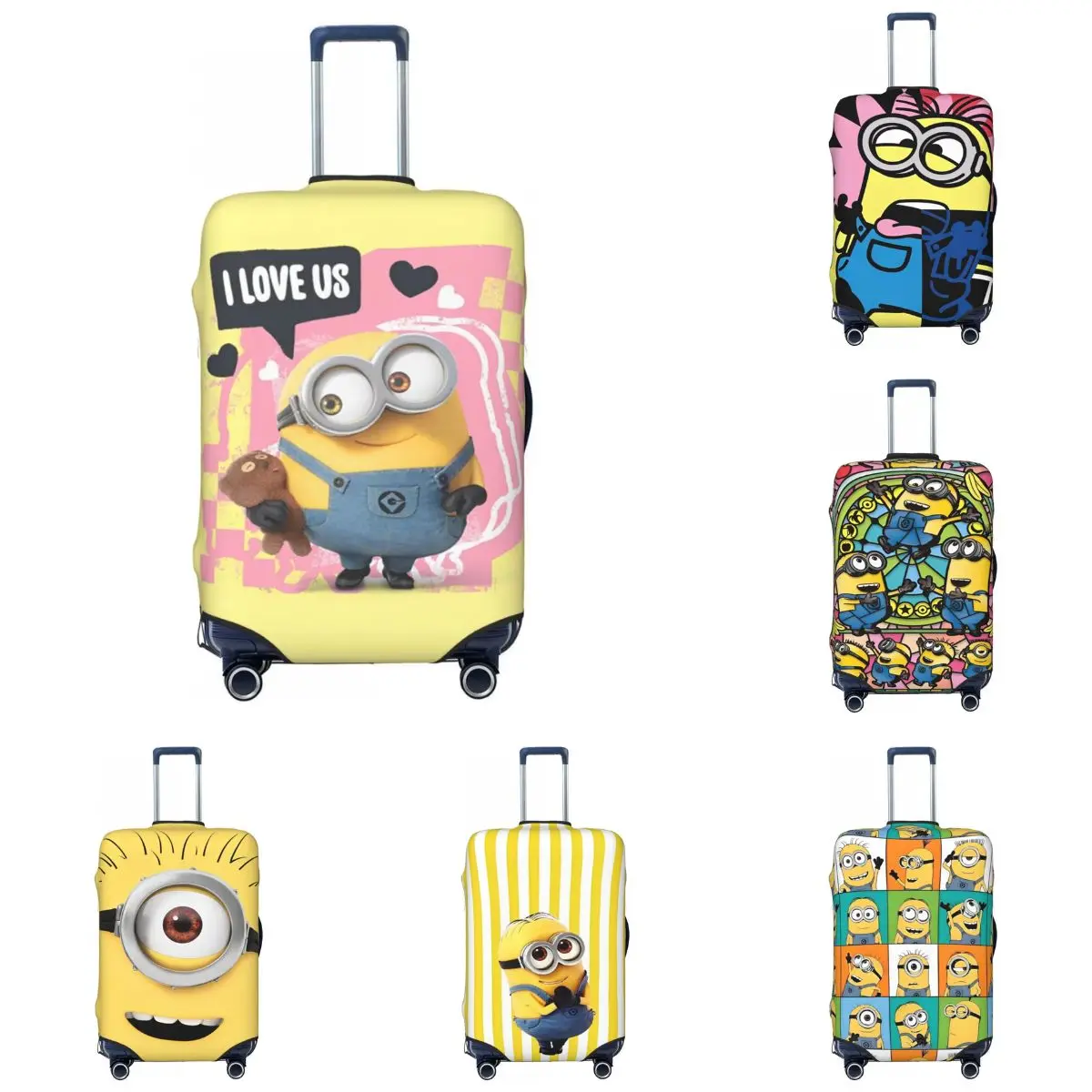 Minions Bob I Love Us Suitcase Cover Travel Flight Elastic Luggage Accesories Protection