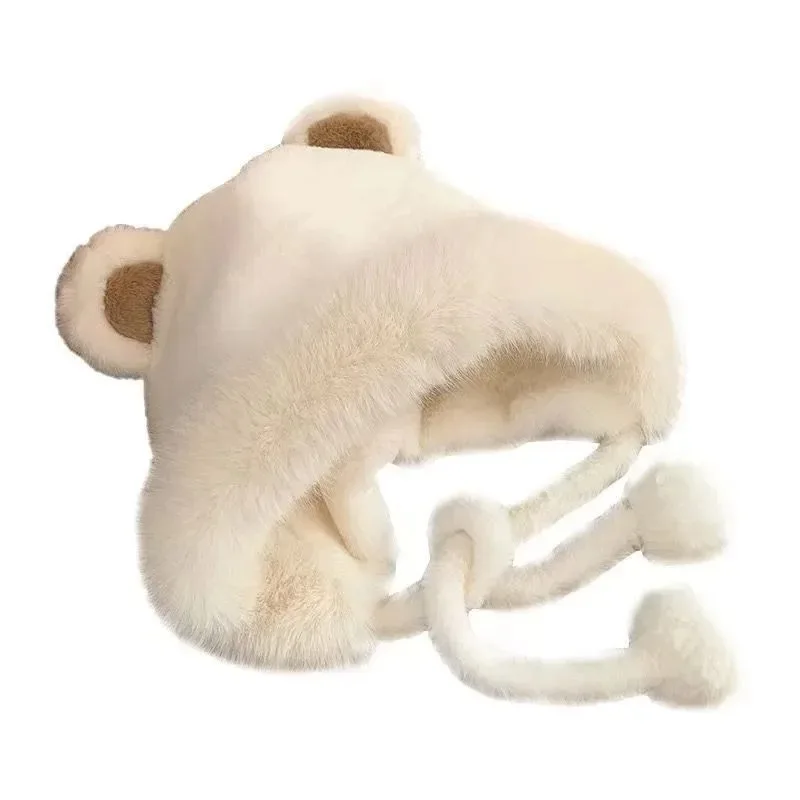 Cappello invernale in peluche con orso Protezione per le orecchie da ciclismo all'aperto Cappello in pile caldo addensato per ragazze Cappello casual da donna Elementi essenziali per il calore