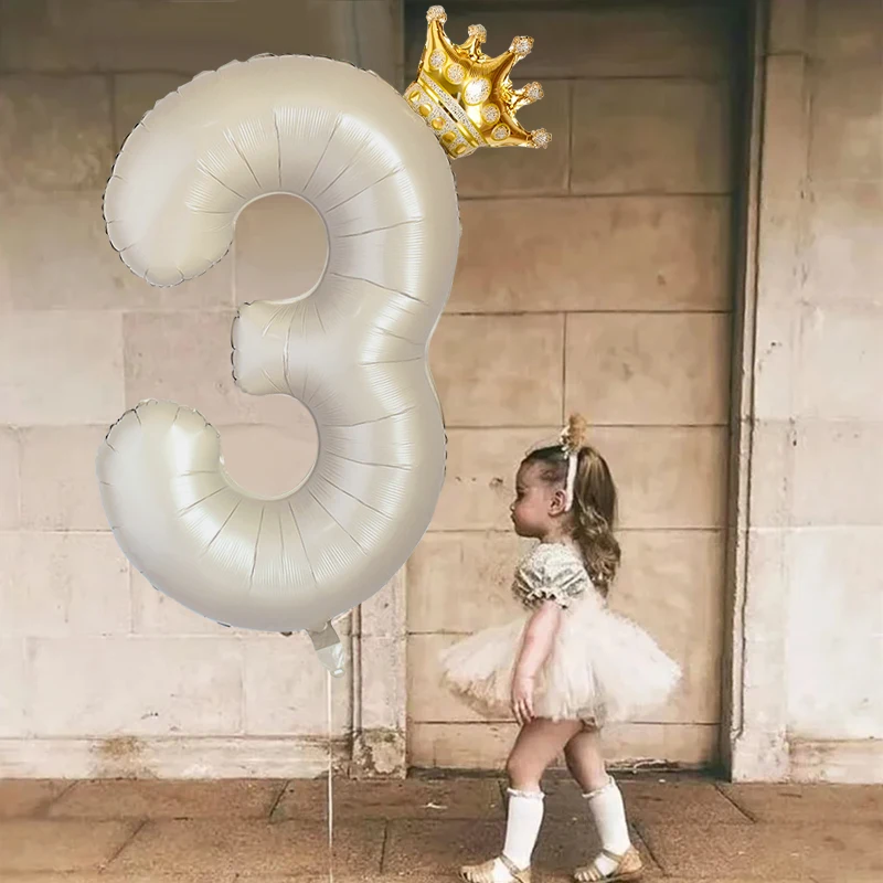 

2pcs 40inch Cream Number Foil Balloons with Crown for Kids Baby Girl Boy 1st Birthday Party Decoration Wedding Helium Globos