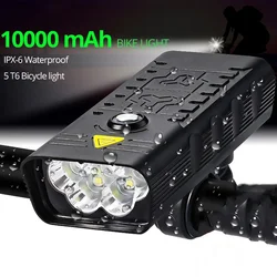 Bike Headlight 10000mAh 5000 Lumens USB Rechargeable Bike Headlight 5Led Super Bright Flashlight Bicycle Front Rear Lights