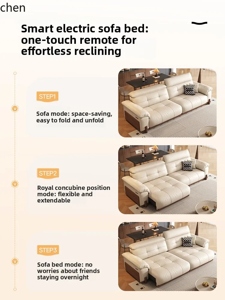 HT Vintage Style Genuine Leather Sofa, Extendable Top Layer Cowhide Sofa, Living Room Smart Voice Electric Function