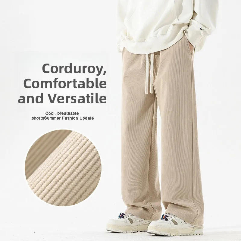 

Men's Corduroy Pants Winter High Street Sle Wide Leg Casual Trousers Drapey Heavy Straight Cut Floor-Length CleanFit