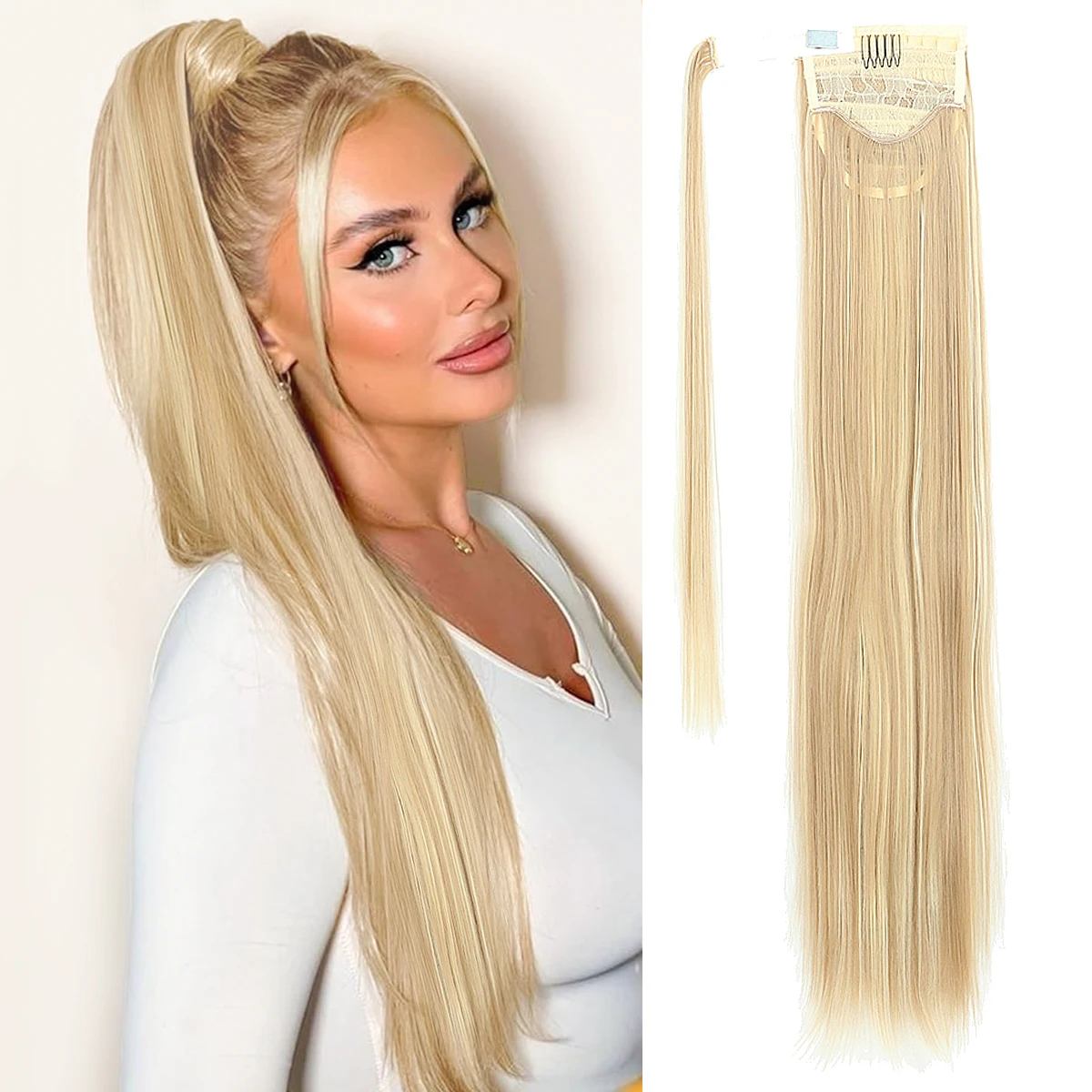 Synthetic Ponytail Hair Extensions 28inch Wrap Around Ponytail Hairpiece Mulitcolor for Women Girls Daily Party