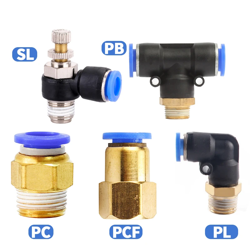 Pneumatic Air Connector Fitting PC PCF/PL/PLF 4/6/8/10/12mm Thread 1/8 1/4 3/8 1/2 Hose Fittings Pipe Quick Connectors