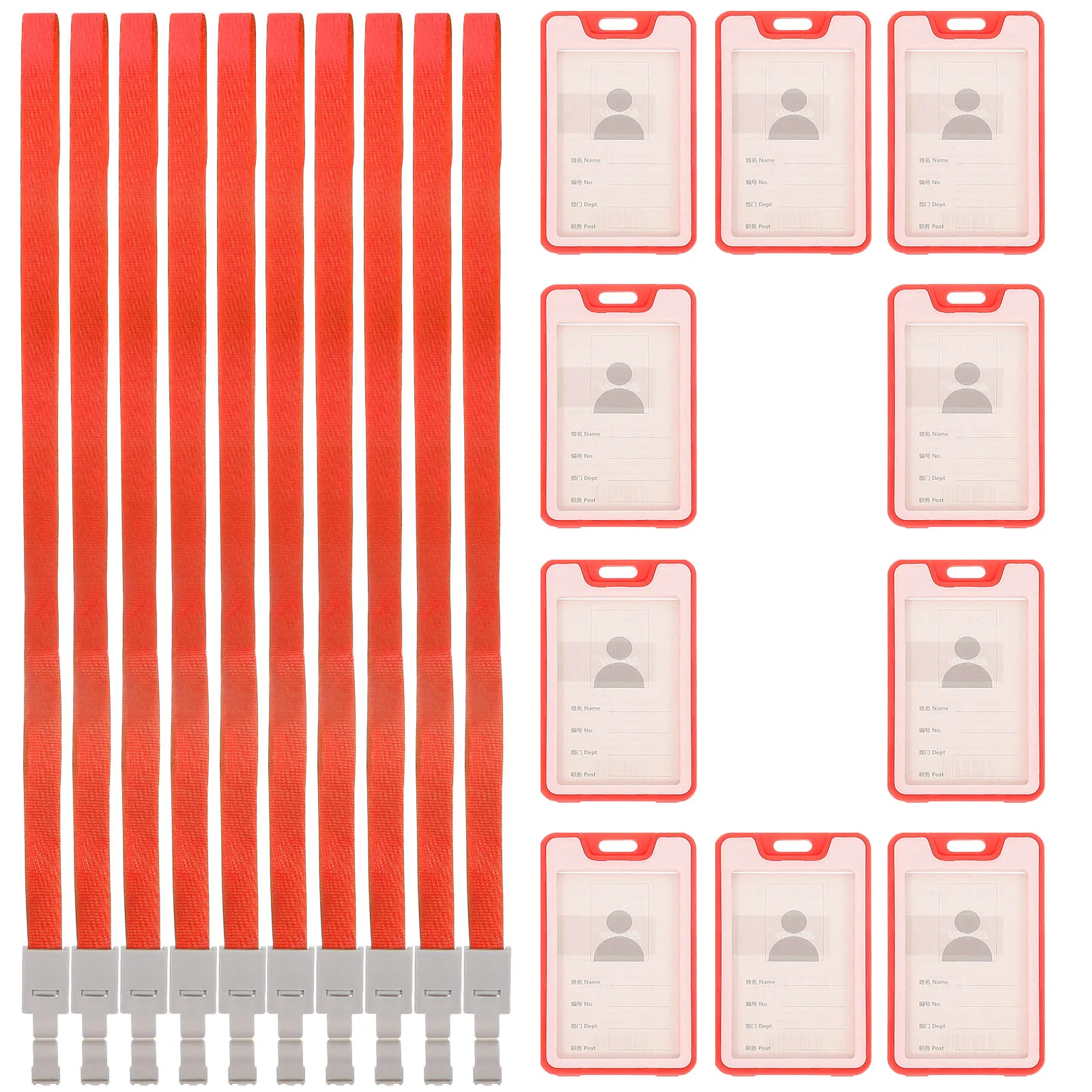 

10 Pcs Double Sided Staff Card Sleeves Slim Polyester Badge Holder with Lanyard