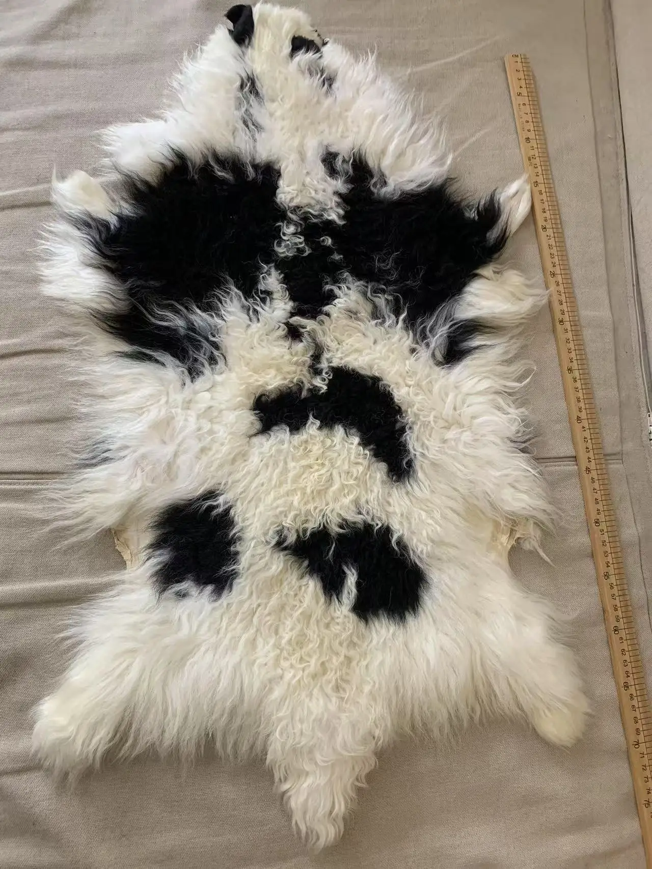 Unique Black and white lamb skin, Natural Leather, Vintage Home Décor, Sofa Stool Cushions, Coat Material, real fur