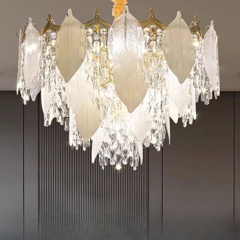 French Maple Leaf Crystal Living Room Pendant Light Modern LED Bedroom Dining Room Light Luxurious Atmospheric Lighting Fixtures