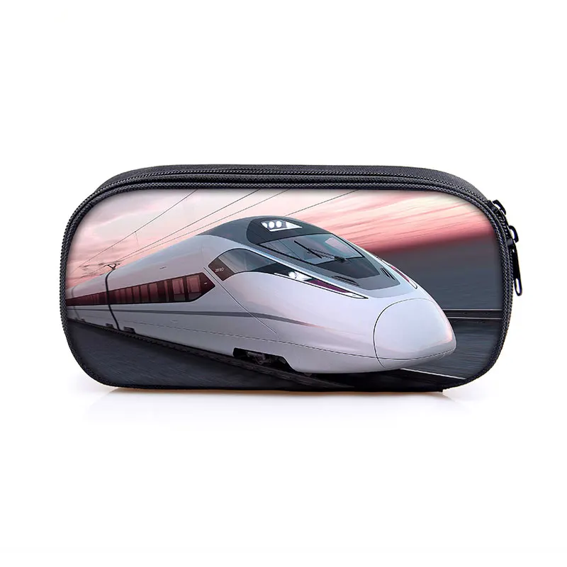 3D Train High Speed Rail Print Cosmetic Case Women Pencil Bags Kids Stationary Bags Teenager Pencil Box School Supplies Gift