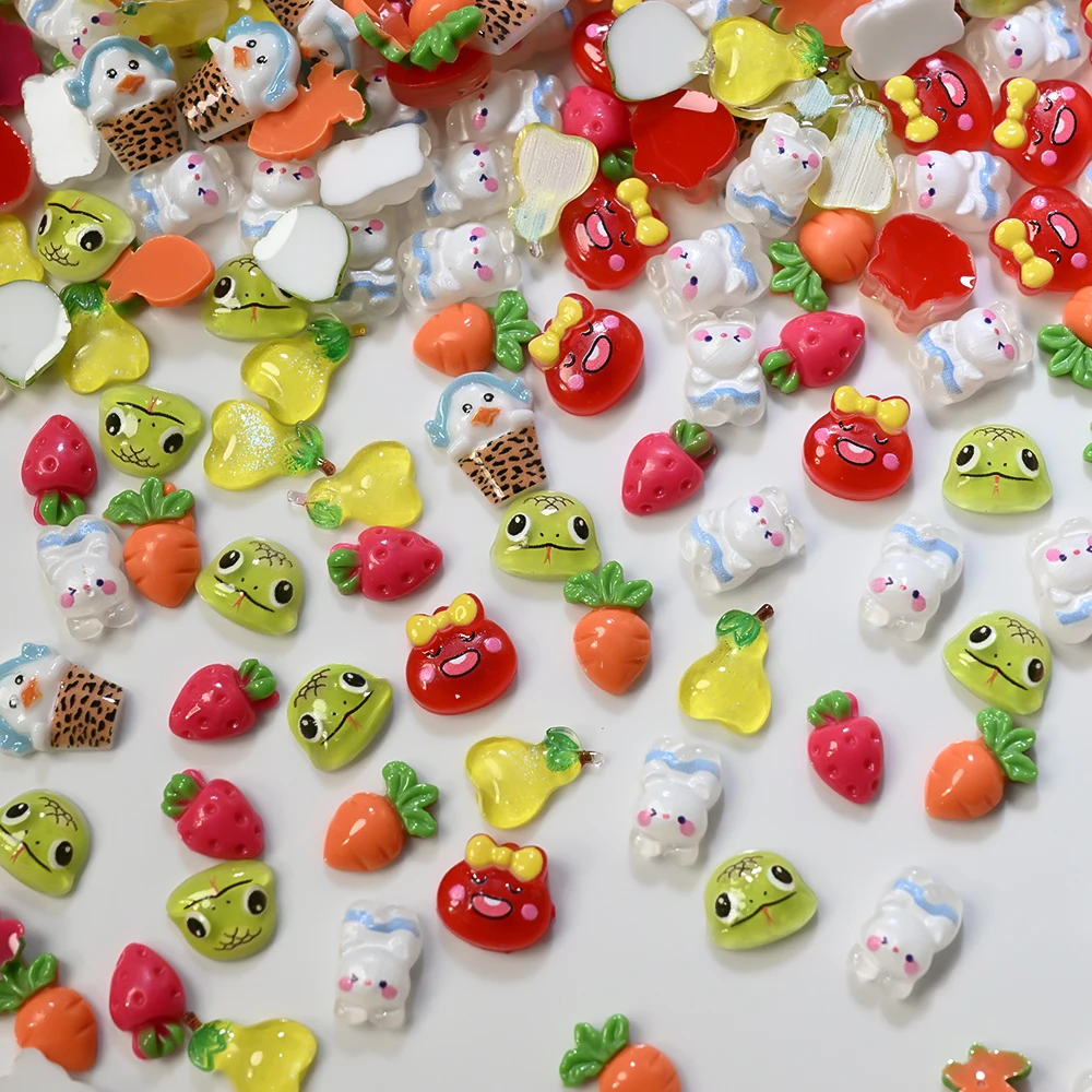 50 stks 3D Kleurrijke Cartoon Hars Nagel Charmes Y2K Aardbei/Peer/Wortel Nail Art Decoraties Creatieve Fruit Groenten nagel Onderdelen