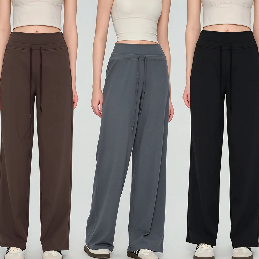 Loose Straight-Leg Yoga Pants for Women, High-Waisted Wide-Leg Sports Trousers, Plus-Size Casual Training Pilates Fitness Pants