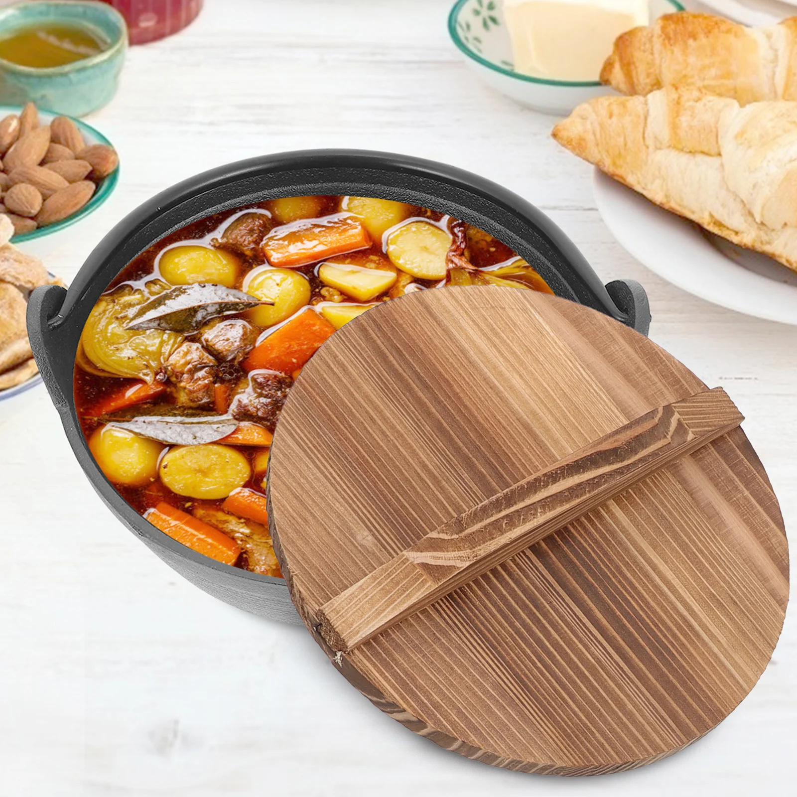 

1Set Iron Stew Pot High Temperature Resistant Braised Chicken Rice Soup Pot Household Cooking Saucepan Outdoor Heat Conductive