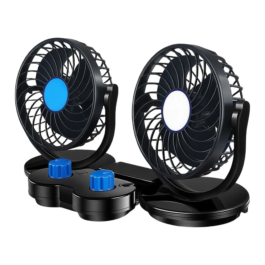 12V 24V Dual Head Cooling Fan for RV SUV Truck Cars with Rotatable Dual Heads and Dual USB Charging Functionality