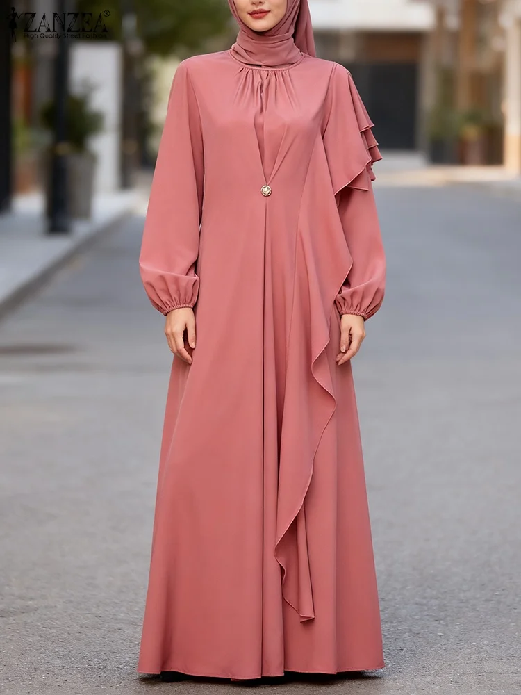 ZANZEA – Robe Abaya musulmane à volants pour femmes, élégante, manches longues, couleur unie, plissée, Kaftan islamique, automne 2026