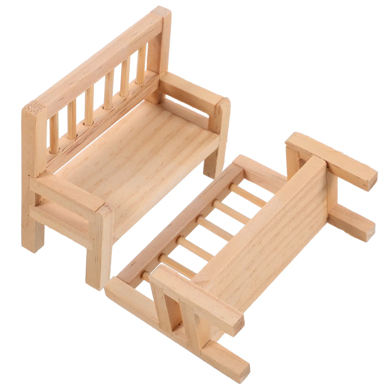 

2Pcs Miniature Wooden Bench Mini Garden Chair Ornament for Mini House Furniture Scene Decoration Bench Toy