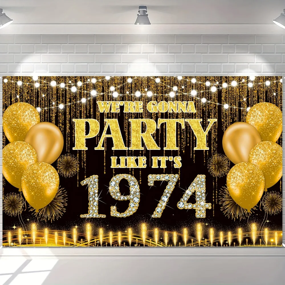 Vintage 1974 Black and Gold Banner - 50th Birthday Party Decorations, Garden Event Backdrop, Classic 1974 Party Supplies