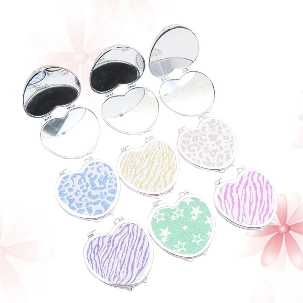 Mini Pocket Heart Shaped Makeup Mirror Compact Mirrors Portable Double Sides Make up Mirror for Women (Random Color)