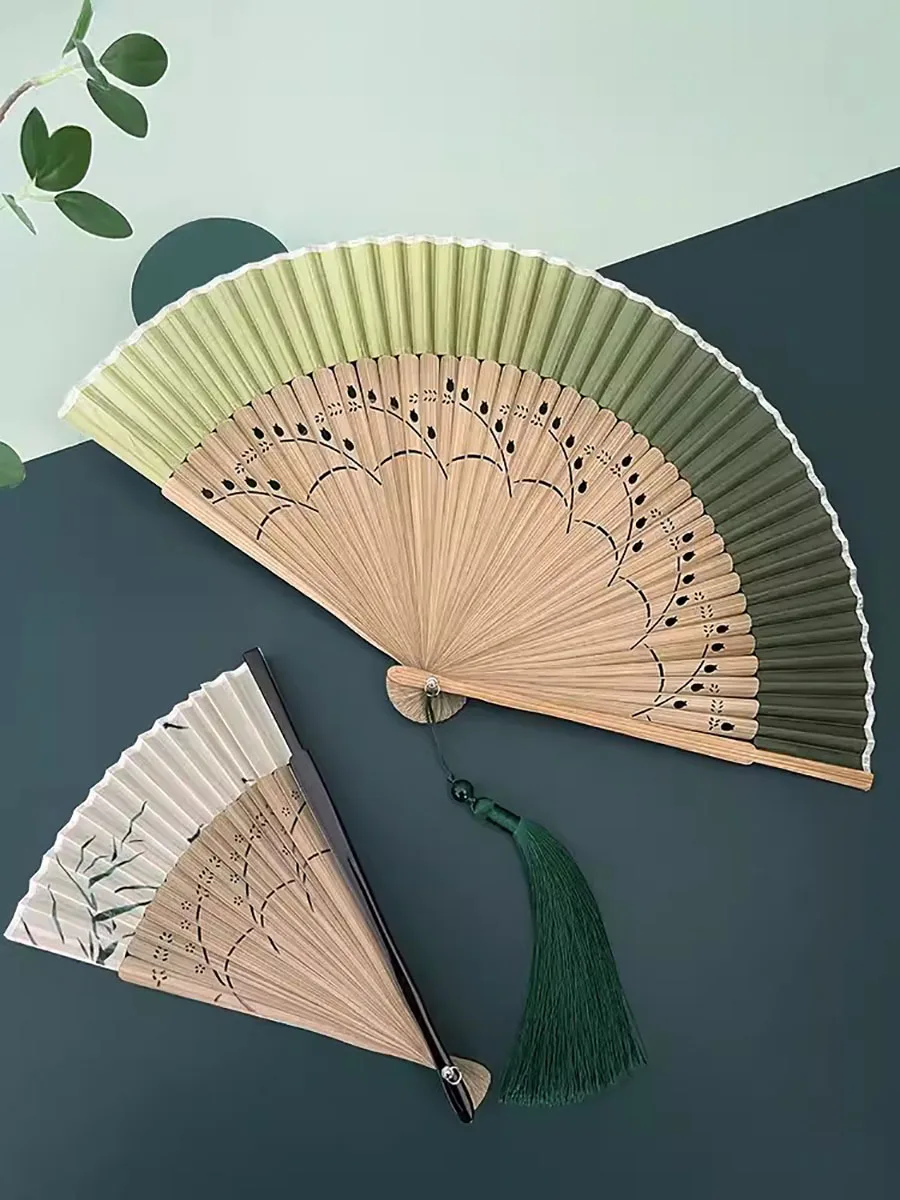 New Chinese Style, Folding Fan, Chinese Style Dance Fan, Hanfu Qipao, Green Wedding Bride's Morning Robe Folding Fan