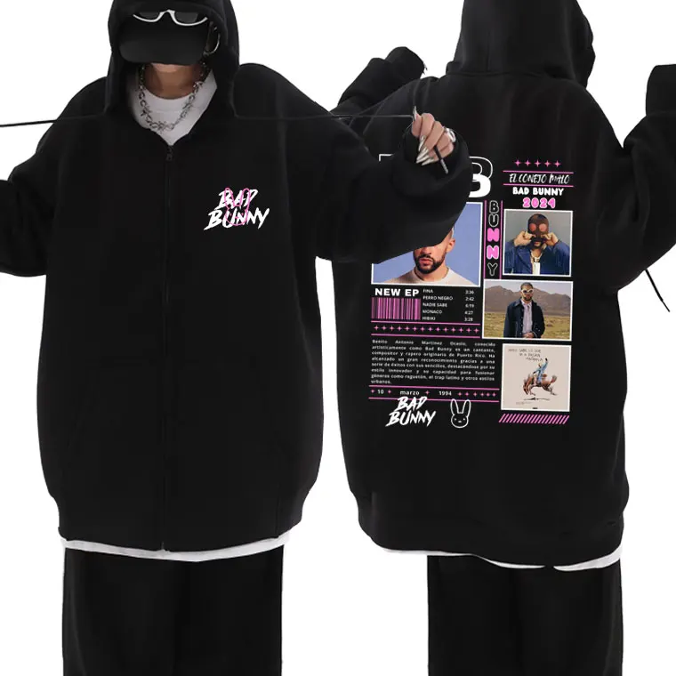 

Rapper Bad Bunny Nadie Sabe Lo Que Va A Pasar Manana Zipper Hoodie Men Hip Hop Oversized Zip Up Jacket Men's Cool Zip Up Hoodies