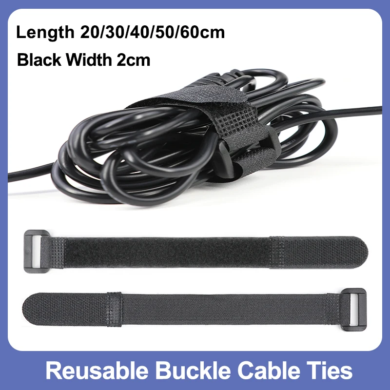 Black Reusable Nylon Fastening Cable Ties Hook Loop Adjustable Self-Adhesive Securing Strap Fastener Tape Cable Cord Management
