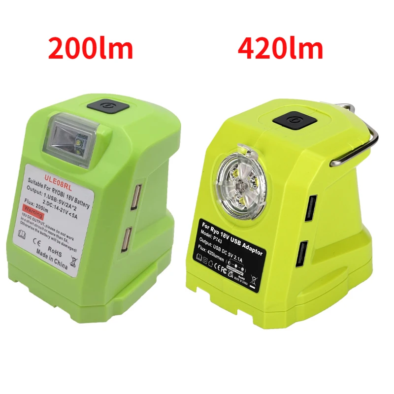 

9W LED Work Light For RYOBI 14.4V-18V Li-ion Battery Dual USB Converter Adapter For Ryobi Portable Spotlight Power Tools Part