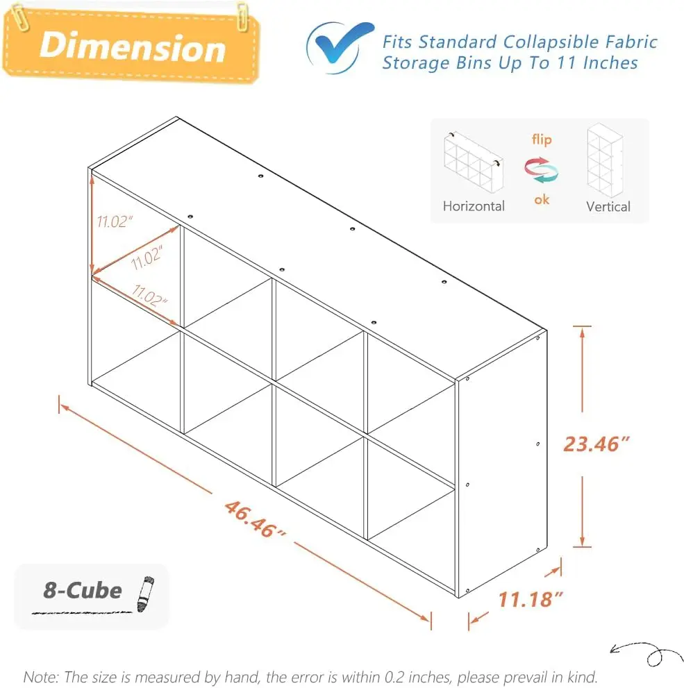 Cube Organizer Bookcase Oak Open Shelf Fits 11 Inch Fabric Storage Bins Simple Compartments Bookshelf Holds 20 Lbs per Cube