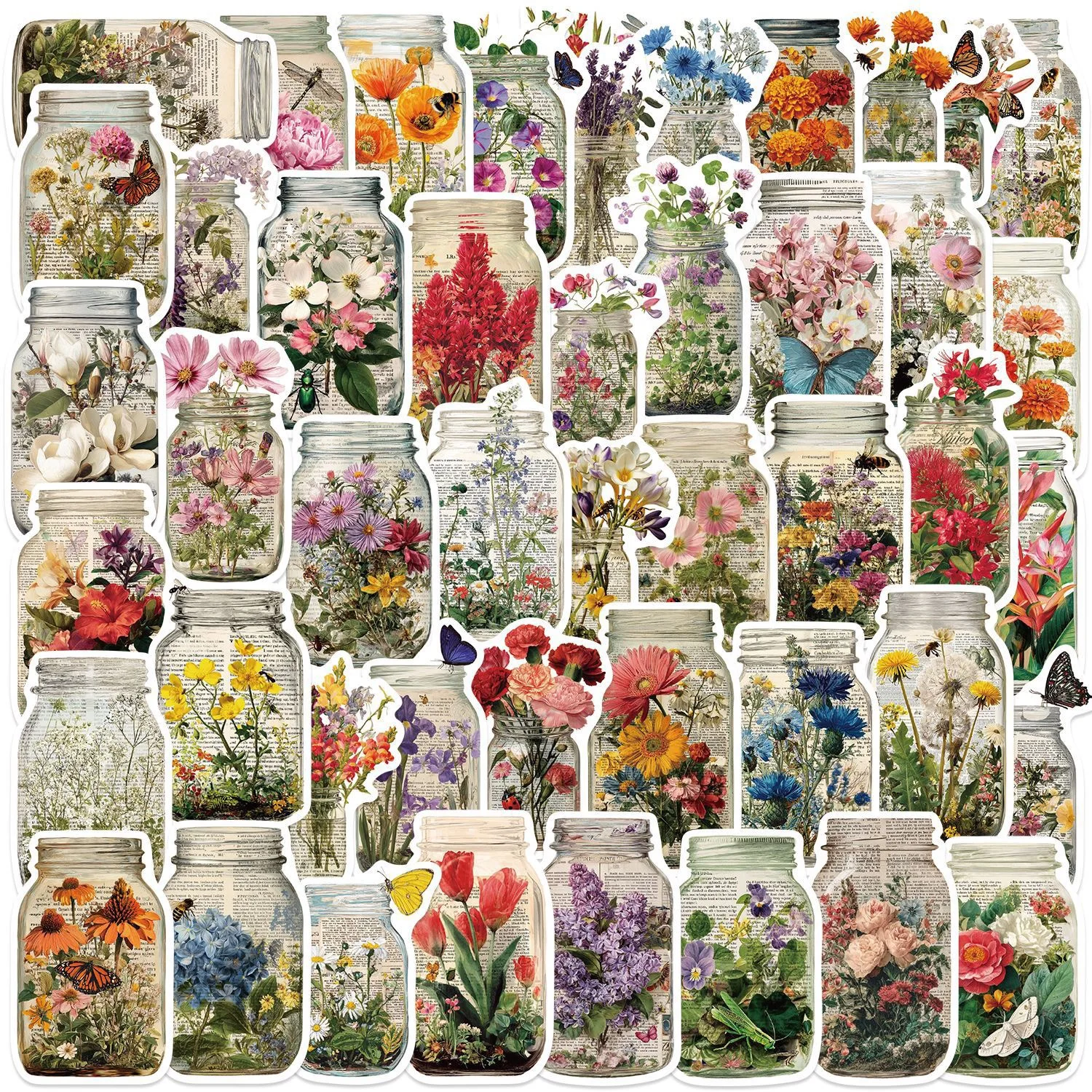 

10/50pcs Retro Bottle Flower Stickers Aesthetic Ins Decals DIY Luggage Water Bottle Notebook Graffiti Decoration Sticker Kid Toy