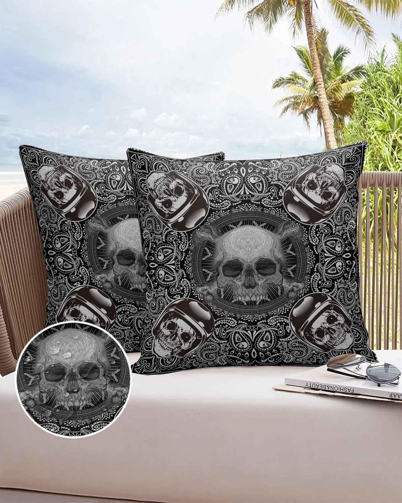 2/4PCS Outdoor Cushion Cover Skull Head Paisley Pattern Throw Pillow Cover Case For Sofa Car Home Decoration Pillowcase