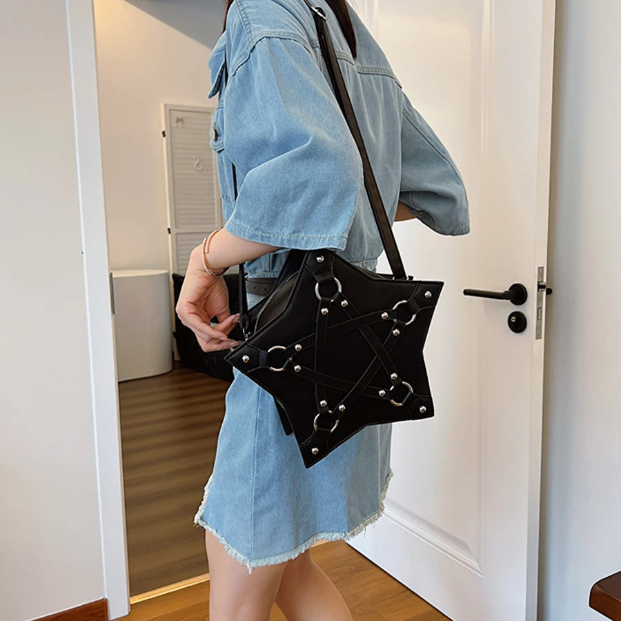 Fashion Dark Black Style Five-pointed Star Crossbody Bag for Women Designer Chic Shoulder Bags Funny Y2K Box Female Purses 2024