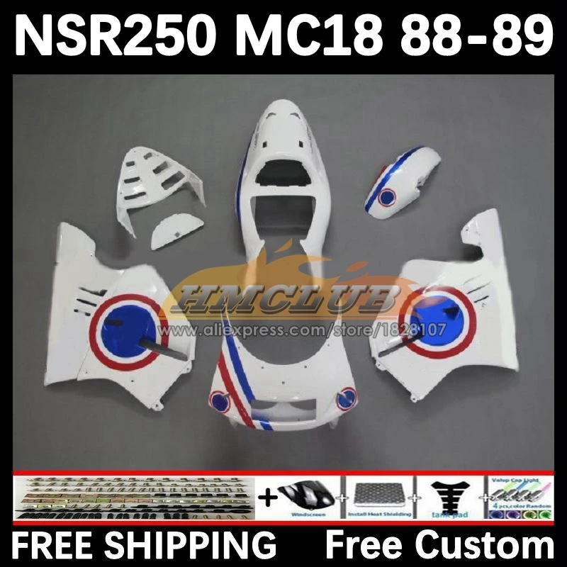 Body For HONDA NSR 250 R MC18 PGM2 NSR 250R NS250 NSR250R 88 89 93No.51 MC16 NSR250 R RR NSR250RR 1988 blue white 1989 Fairing