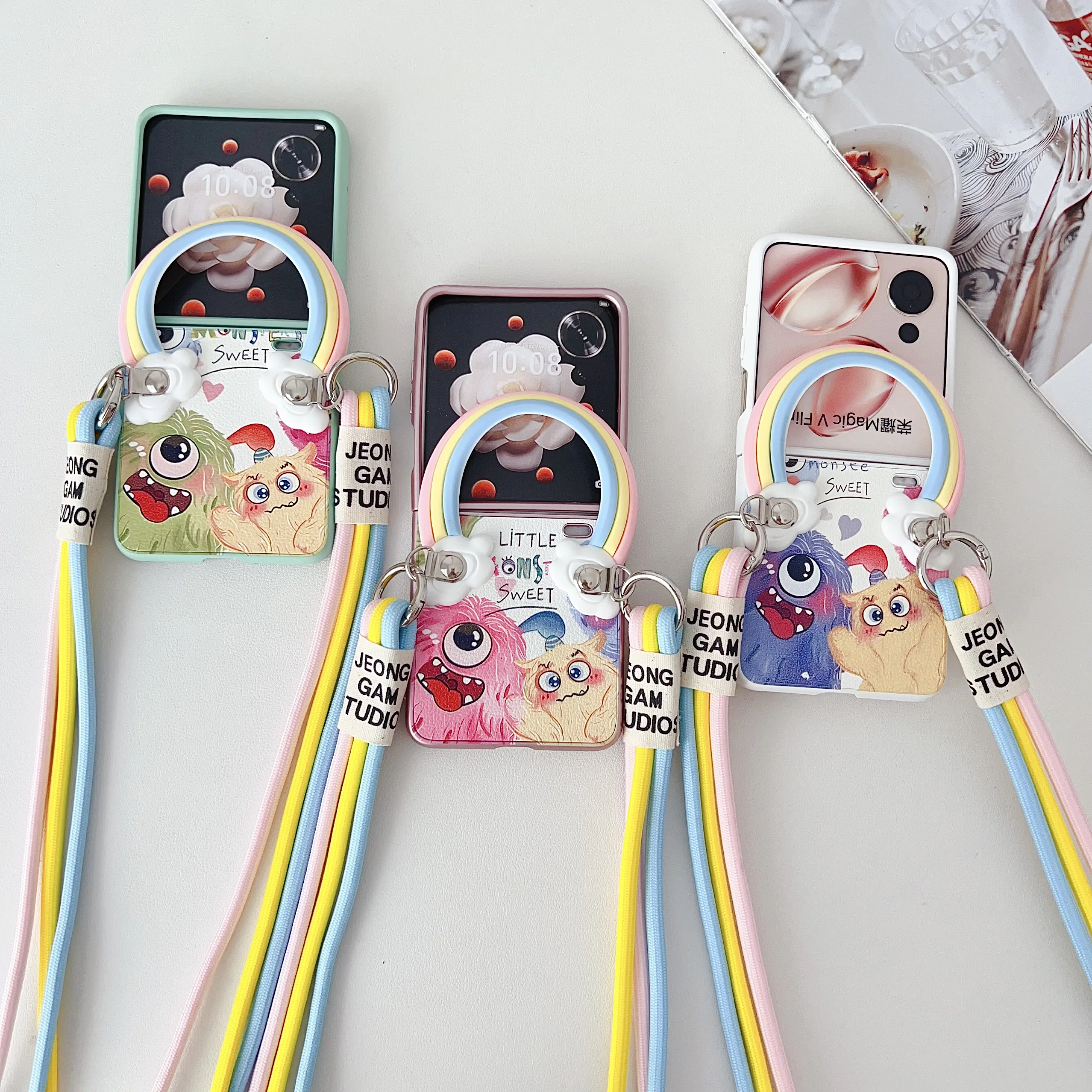 

Phone Case for HONOR V FLIP Monster Patterned Phone Case HONOR V FLIP Fashion Bracelet and Lanyard Crossbody Phone Case