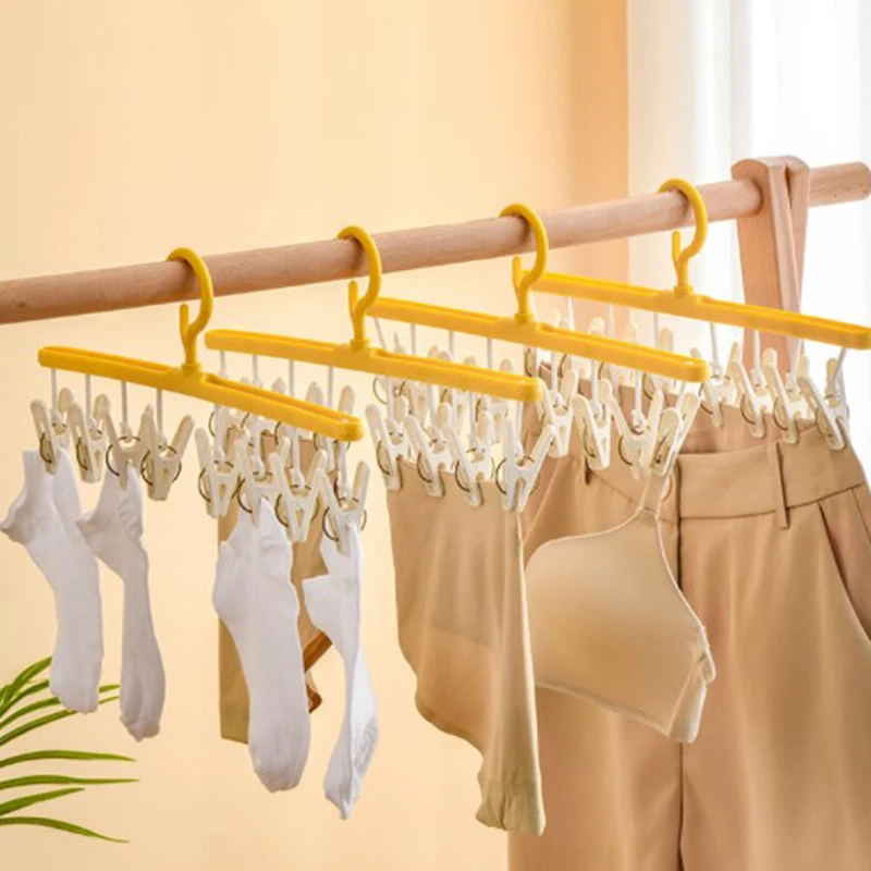 8 Clips Plastic Clothes Drying Hanger Windproof Clothing Rack Sock Laundry Airer Hanger Underwear Socks Holder