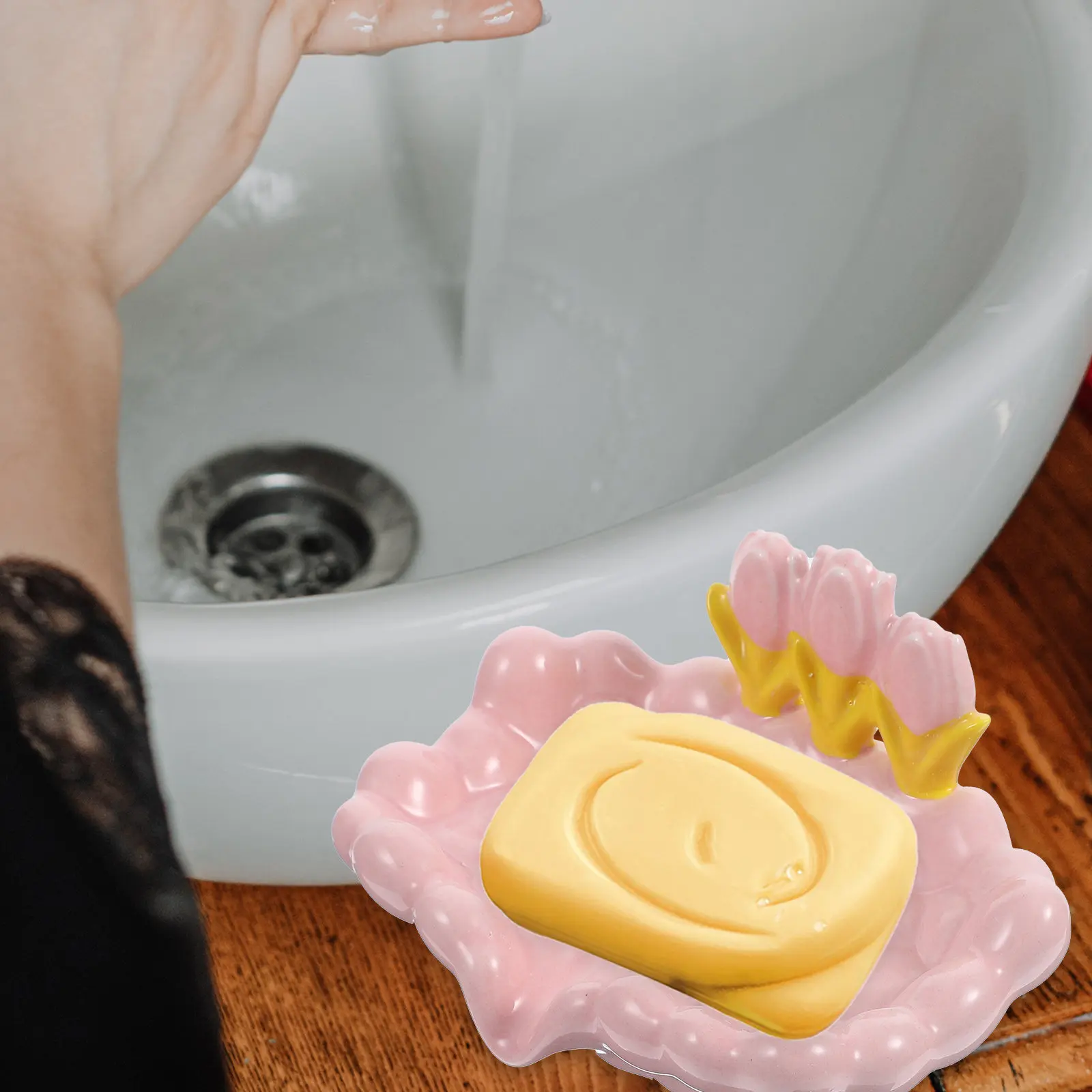Ceramic Soap Container Self-Draining Dish Bathroom Kitchen Sink Countertop Anti-Slip Practical Storage Organizer