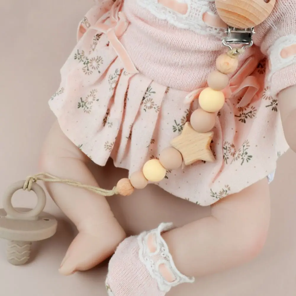 Dummy Clips Pacifier Holder Clips Star Wood Baby Pacifier Chain Nipple Holder Clips Soother Holder Baby Teether Toys Straps DIY