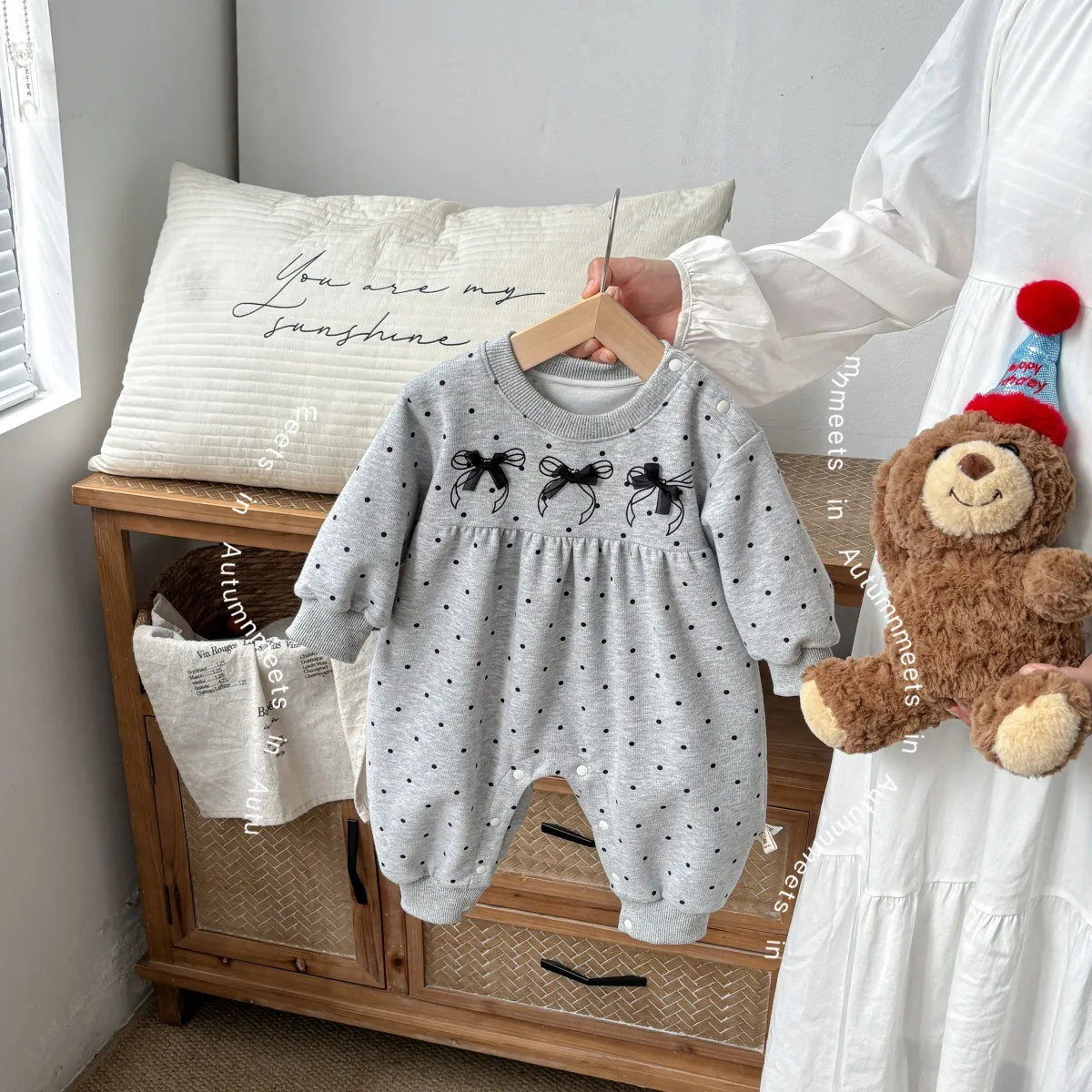 

Autumn Infant Baby Girls Rompers Butterfly Bow Polka Dot Print Newborn Girls Bodysuits Round-neck Long-sleeve Kid Girls Jumpsuit