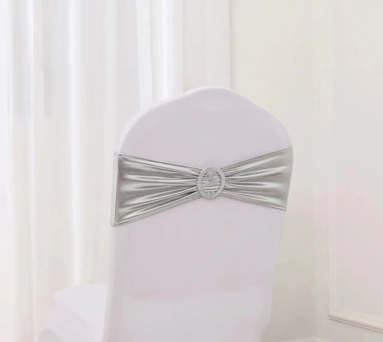 10/50/100pc Wedding Chair Decoration Chair Sashes Bow Shiny Metallic Chair Knot Bands Tie With Round Buckle For Party Banquet image 3