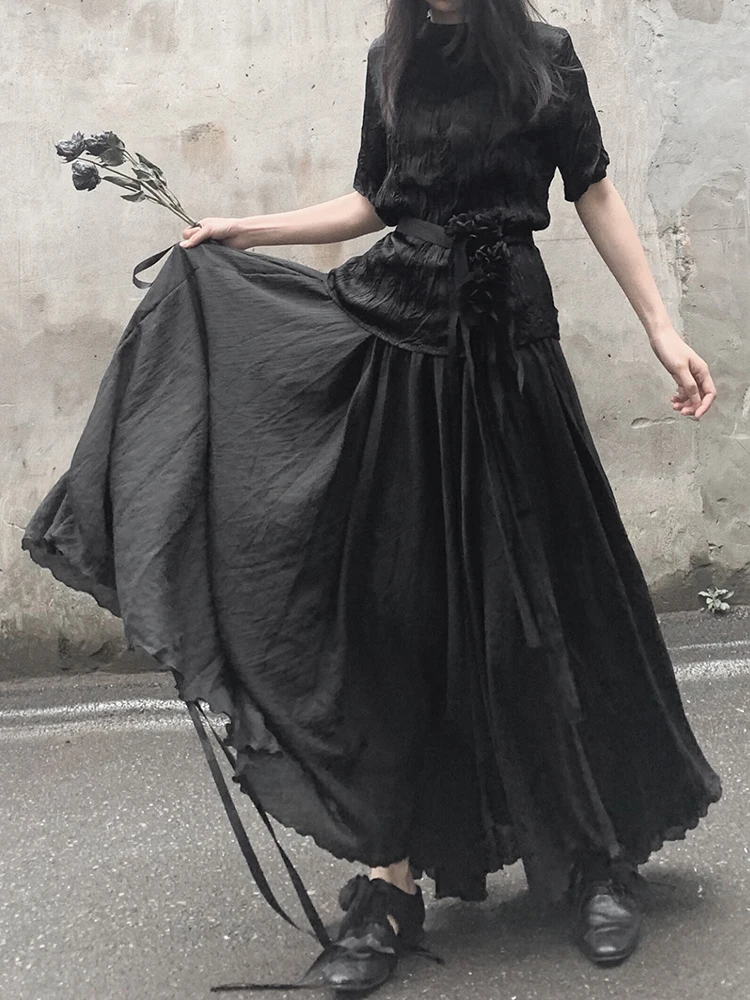 Original Yimian Dark Series Long Skirt Women's Japanese Style Tactical Half Skirt Gothic Wind Black Color Street Fashion A-Li...