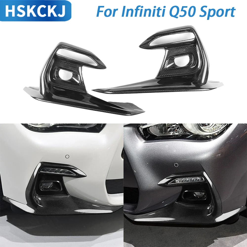 For Infiniti Q50 Sport 2018-2020 Accessories Real Carbon Fiber Front Bumper Fog Light Air Intake Cover Car Trim Modification