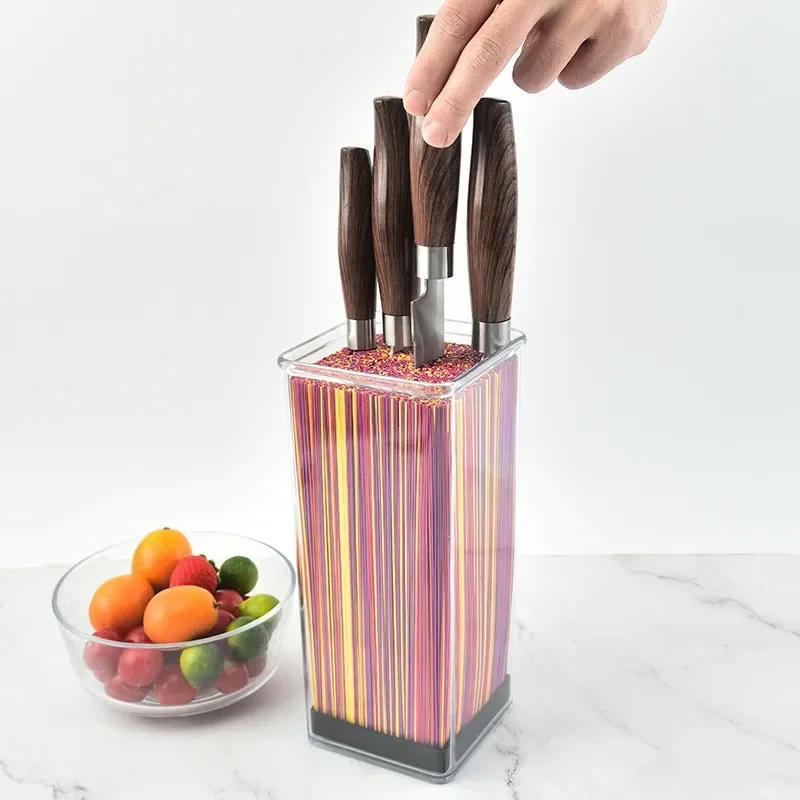 1Pc Knife Block Holder Free Inserting Storage Plastic Knife Stand Sooktops With Bristles Kitchen Multifunctional Universal Tool