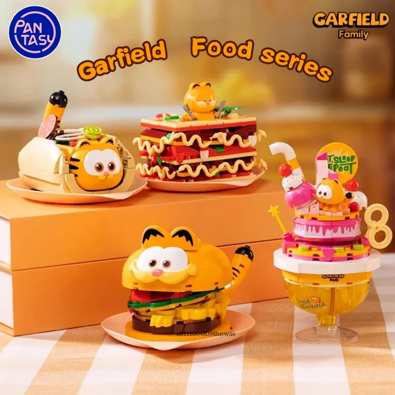 Pantasy Garfield Food Series Lasagna Cream Drink Building Blocks Educational Assembly Model Desktop Ornament Children's Gift
