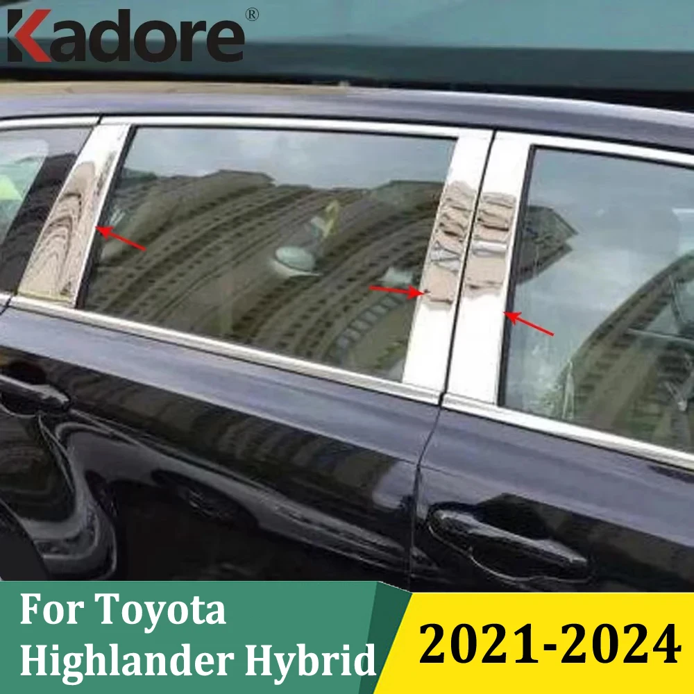 

For Toyota Highlander Hybrid 2021 2022 2023 2024 Stainless Steel Window Center Pillar Trim Decorative Molding Car Accessories