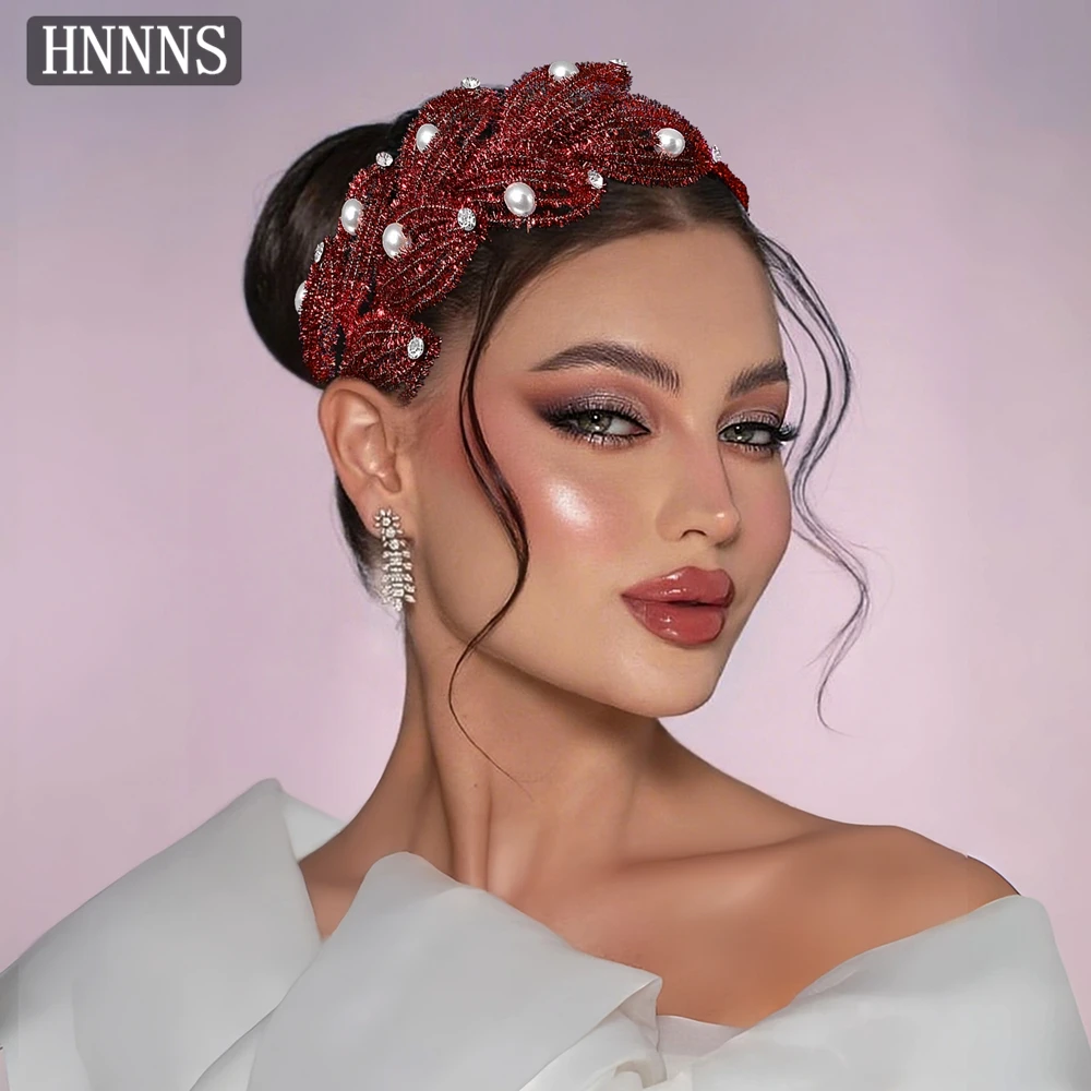 

HNNNS Hair Decoration for Women Romantic Luxury Headbands Elegant Bridal Headpieces Handmade Red Pipe Cleaner Headdress A371