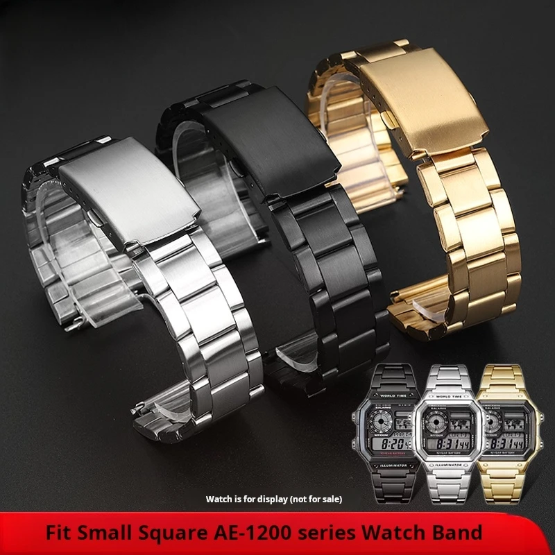 For Casio small block AE-1200 AE-1300 solid Stainless steel strap 18mm Black Silver gold Men women watch chain Metal Watchband