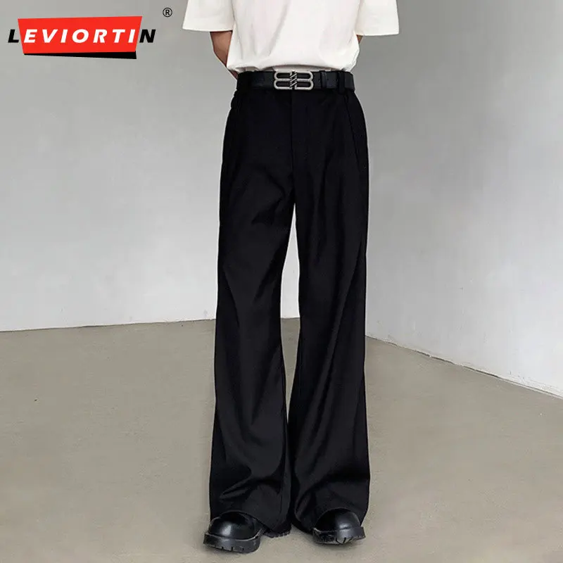 

Four Seasons New niche structural pleated design, casual and fashionable solid color zippered straight leg men's wide leg pants