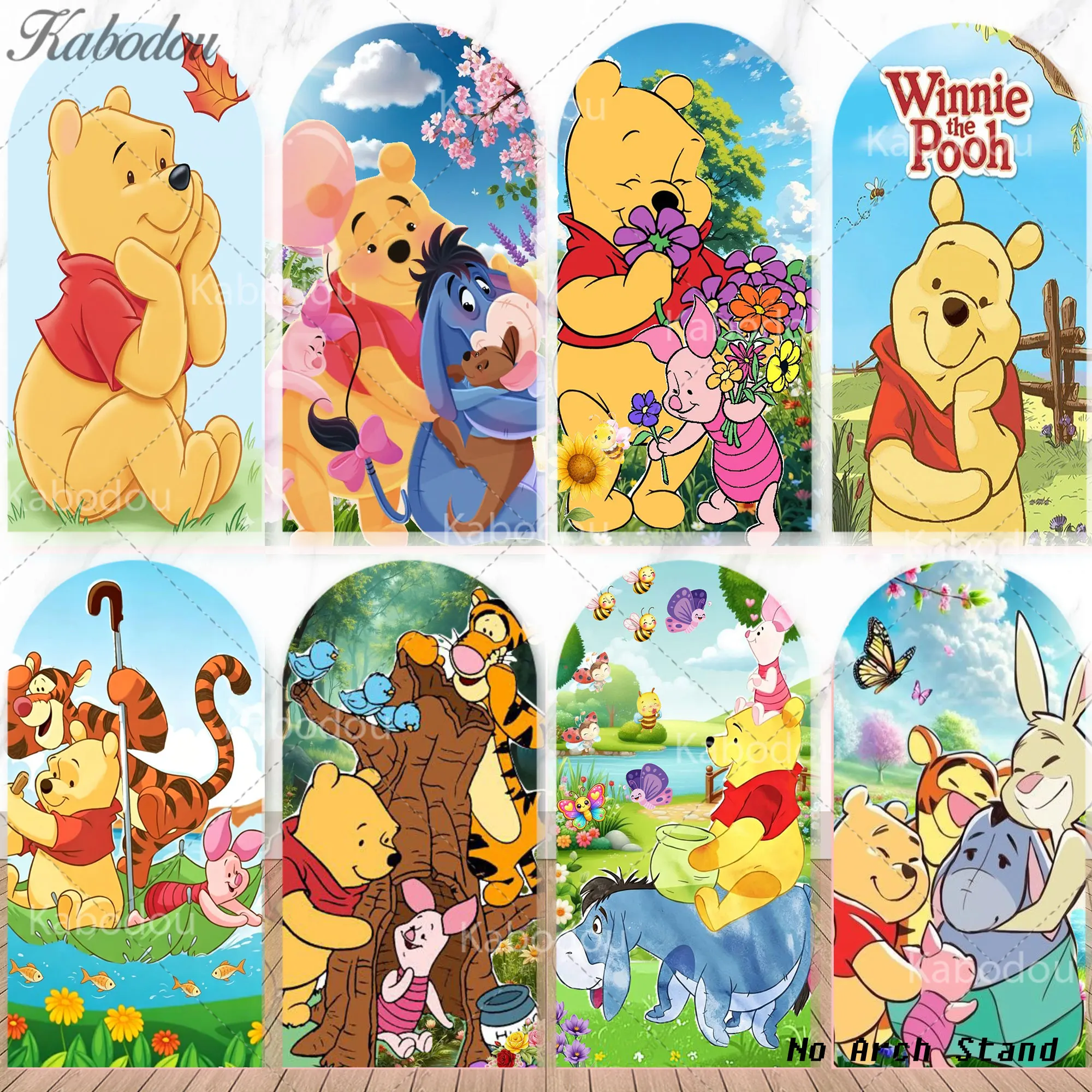 Winnie The Pooh Arch Backdrop Cover Kids Happy Birthday Party Decoration Cute Baby Shower Background Elastic Fabric Props Poster