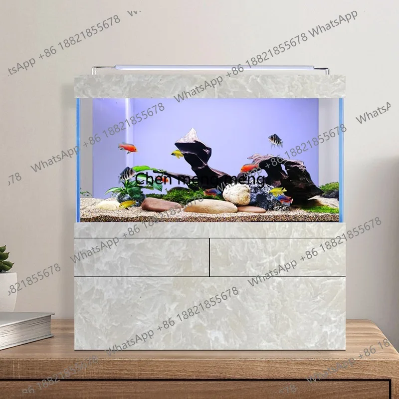 Desktop ecological landscaping water-free household bottom filter fish tank integrated fish tank ultra-white glass