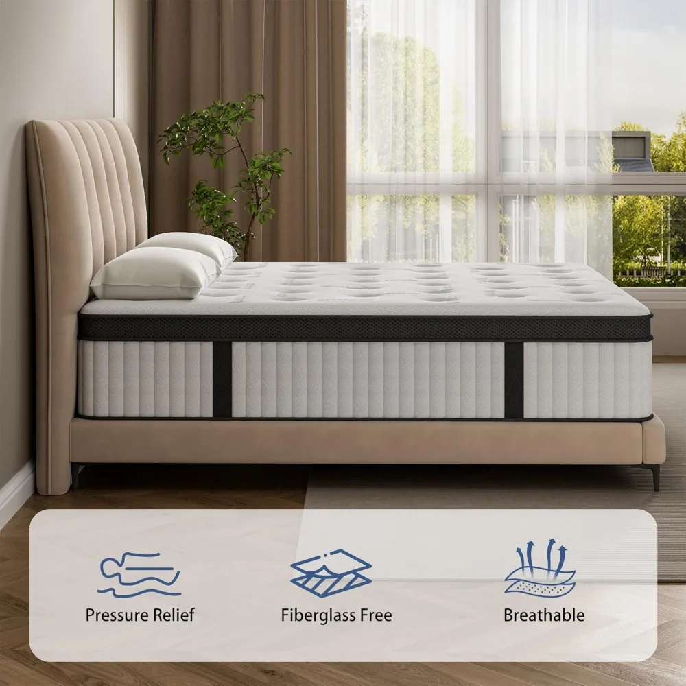 10-Inch Full-Size Hybrid Mattress in a Box: Memory Foam and Pocket Coil, Fiberglass-Free, Soft and Breathable Medium Firmness