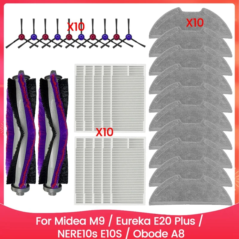

32PCS Main Side Mop Cloth Filter For Midea M9 / Eureka E20 Plus / Nere10s E10S / Obode A8 Robot Vacuum Replacement Parts