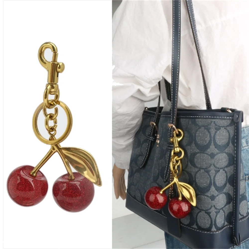 LLavero de cereza roja deliciosa a la moda, llavero con colgante de cerezas y frutas de verano para mujeres y hombres, joyería, bolsa, accesorios de regalo