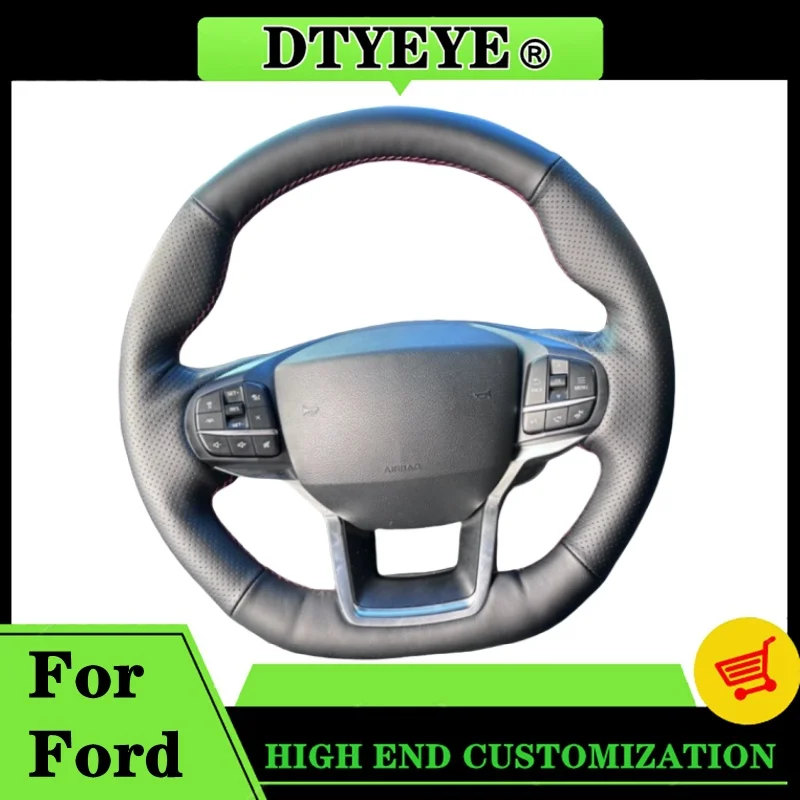 

Автомобильный чехол на руль для Ford Focus Escort Fusion Mondeo Fiesta, противоскользящая кожаная оплетка на руль из микрофибры по индивидуальному заказу